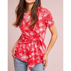 Anthropologie Maeve Tie-Waist Floral Top